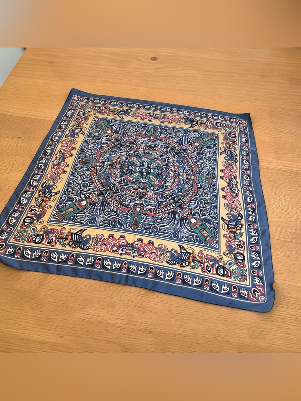 Vintage AESOTICA Eleanor Paine Silk Scarf - Totem Tribal Design Print